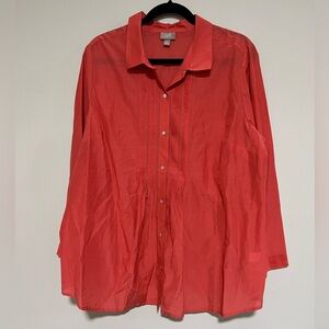 J. Jill Cotton/Silk Pintuck Semisheer Button Down Tunic Top Size 1X
